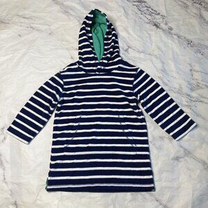 Mini Boden Striped Terrycloth Swim Cover Up Girls Size 3-4Y Blue Hoodie New I100